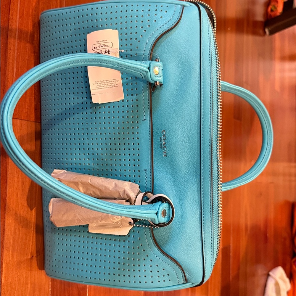 Coach Brand New Blue Perforated Handbag